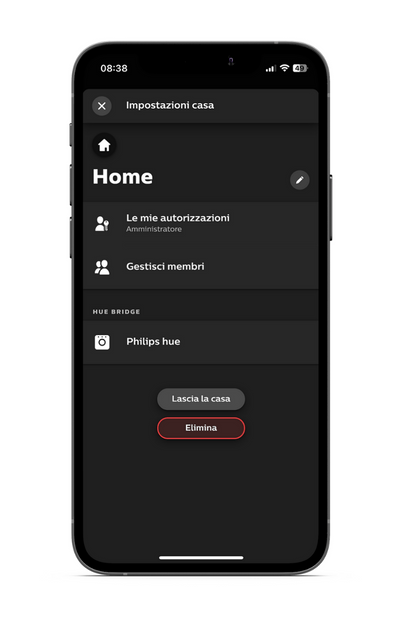 Gestione membri Philips Hue: impostazioni casa Gestione membri Philips Hue: impostazioni casa
