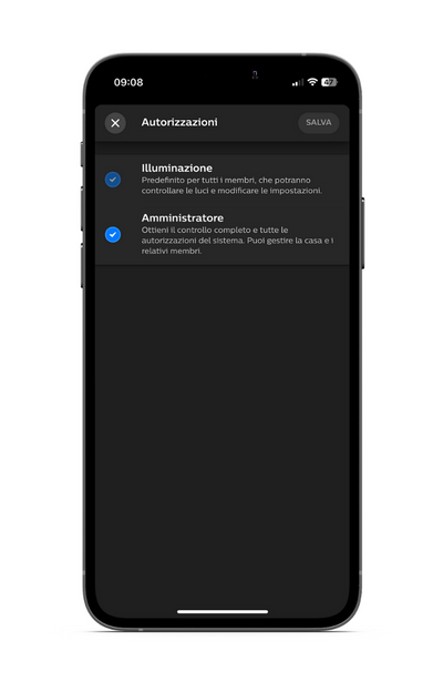 Gestione membri Philips Hue: ruoli Illuminazione e Amministratore Gestione membri Philips Hue: ruoli Illuminazione e Amministratore