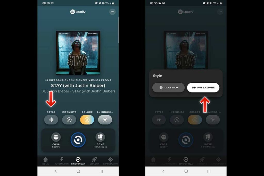 Schermate della nuova impostazione pulsazione di Philips Hue