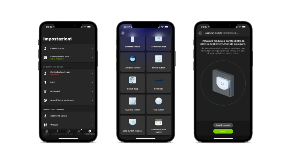 Schermate configurazione wall switch hue