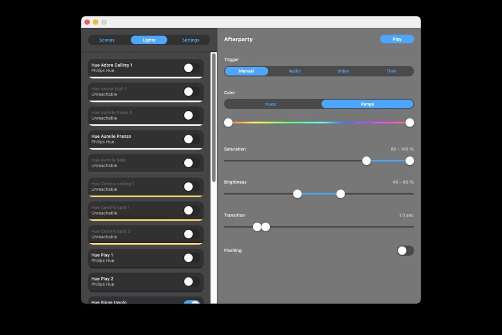 App HueParty funzione Lights