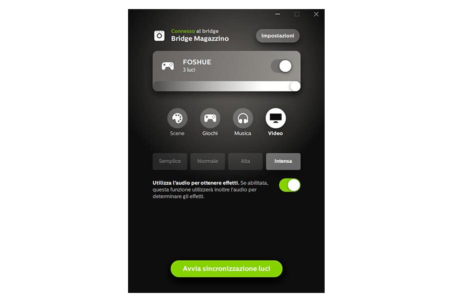 Pulsante avvio sincronizzazione Hue Sync