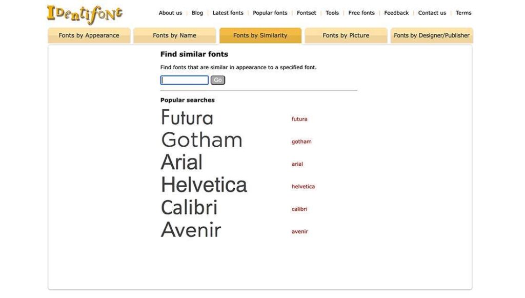 Identifont schermata della home page