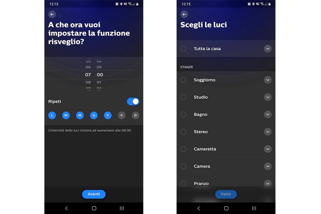 Impostazioni delle automazioni sull'app Hue
