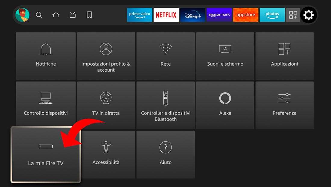 Sezione La mia Fire TV in impostazioni