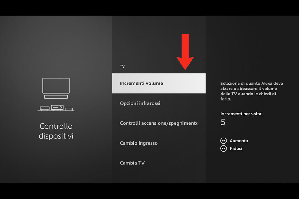 Menù incremento volume Fire Stick
