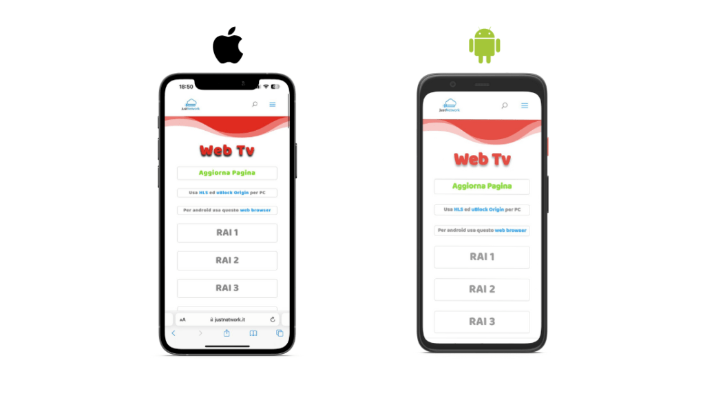 justnetwork tv su iPhone e Android