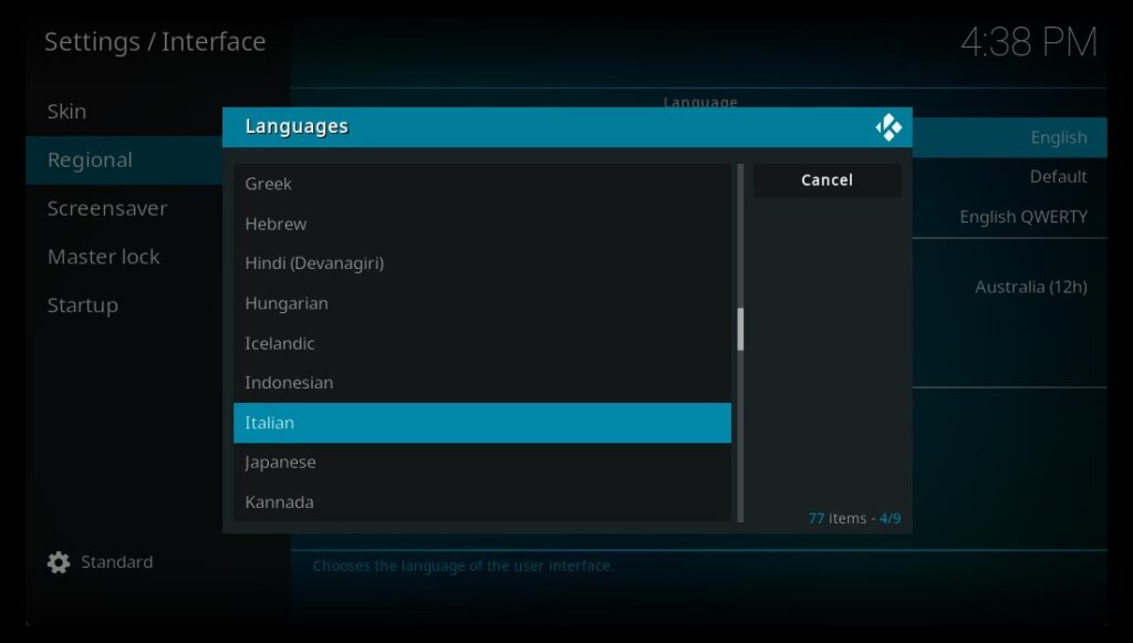 Kodi elenco lingue disponibili