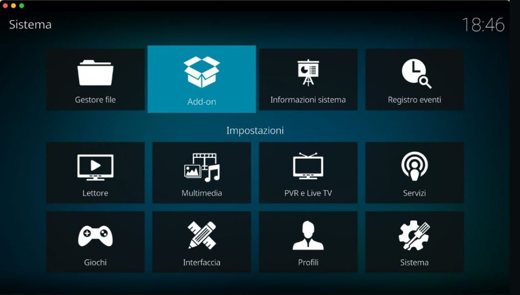 Kodi add-on in sistema