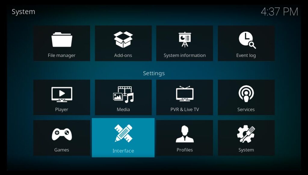 Kodi sezione interface