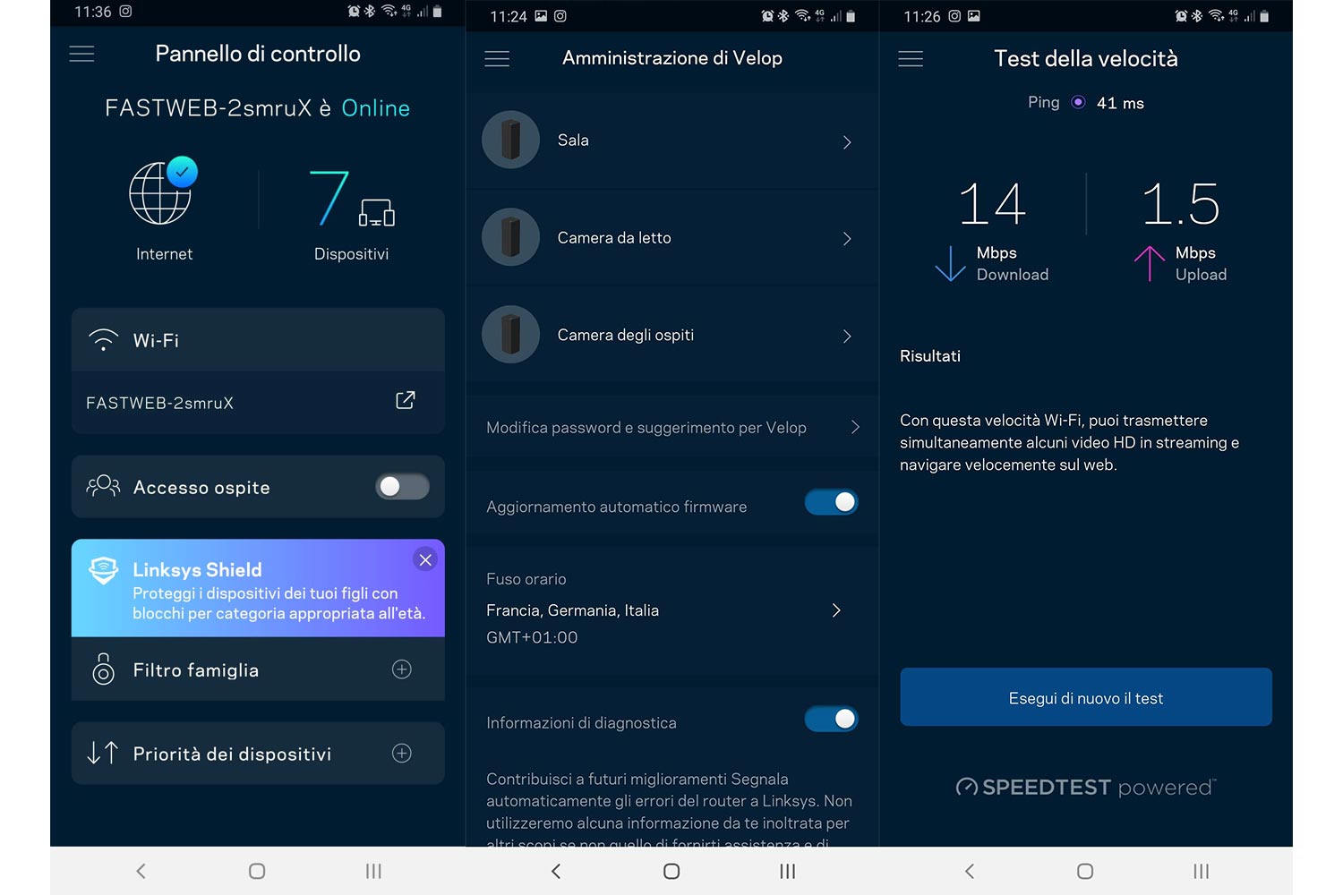 Schermate dell'App ufficiale Linksys