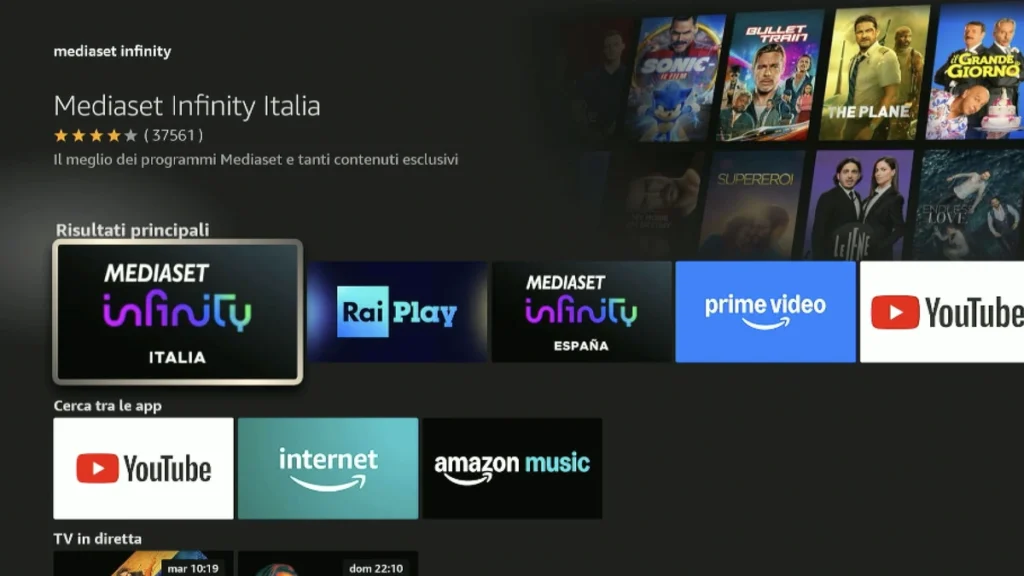 Mediaset Infinity nello store di Fire TV Stick