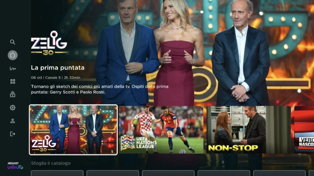 Schermata principale di Mediaset Infinity su Fire TV Stick