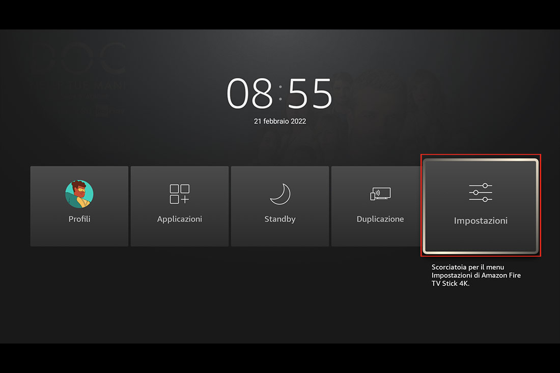 Menù impostazioni sulla Fire TV Stick