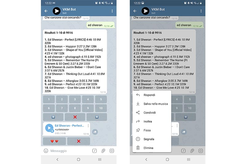 Funzione Salva nella musica presente sui dispositivi Android