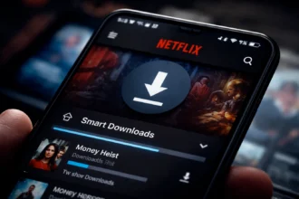 Download Netflix su smartphone con contenuto offline e interfaccia app in primo piano