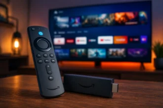 Nuova interfaccia Fire TV mostrata su Fire TV Stick 4K Plus dopo l'aggiornamento software Amazon del 2026.