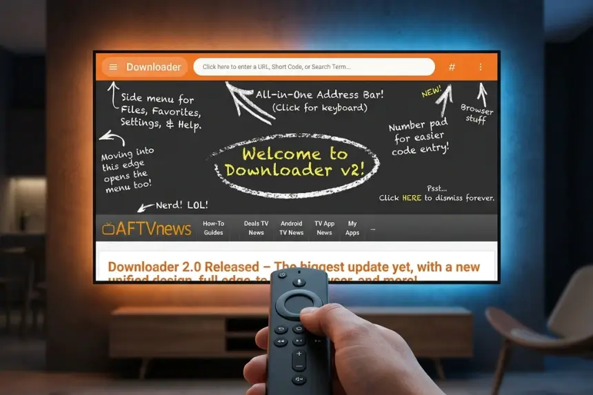 Interfaccia Downloader 2.0 su Fire TV con evidenziato il tastierino numerico per l'inserimento dei codici.
