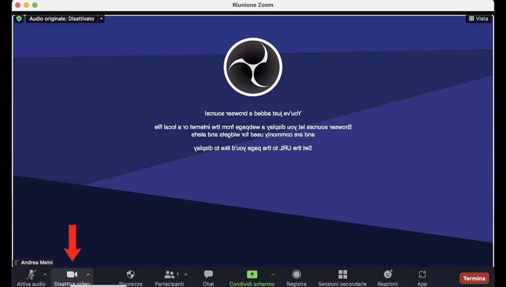 Attivazione videocamera virtuale su Zoom