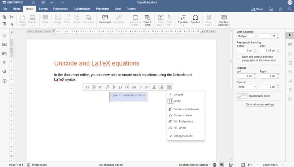 OnlyOffice 7.3 equazioni unicode OnlyOffice 7.3 equazioni unicode