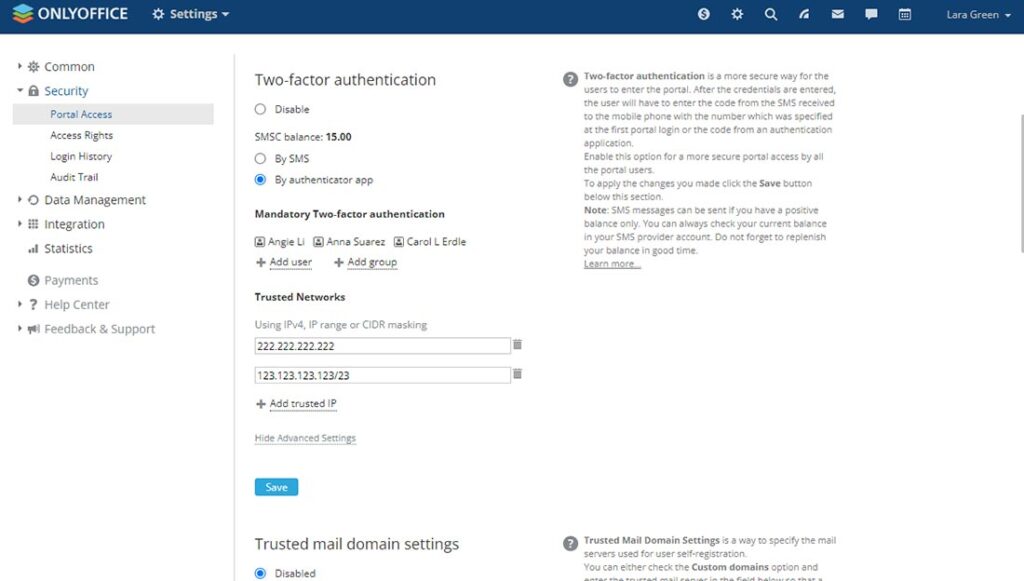 Autenticazione a 2 fattori su ONLYOFFICE Workspace 12.5