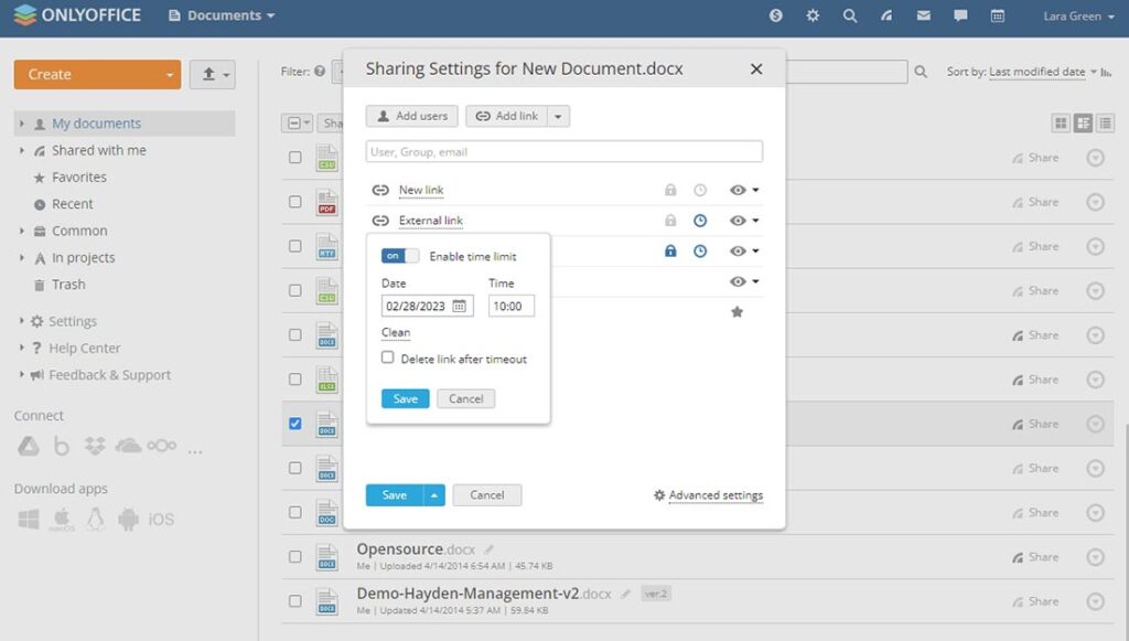 Condivisione file su ONLYOFFICE Workspace 12.5