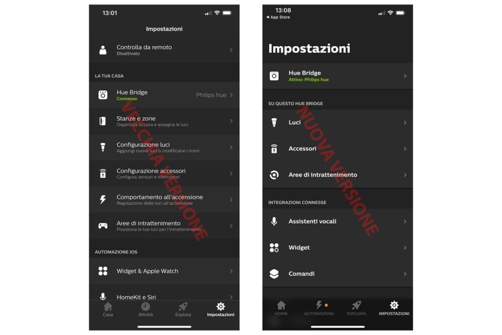 La nuova grafica delle impostazioni di Philips Hue 4.0