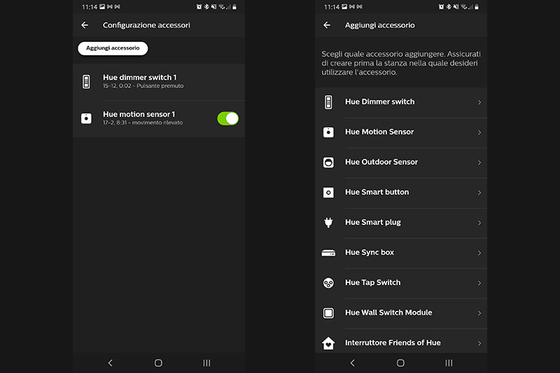 Aggiunta degli accessori tramite l'App Philips Hue.