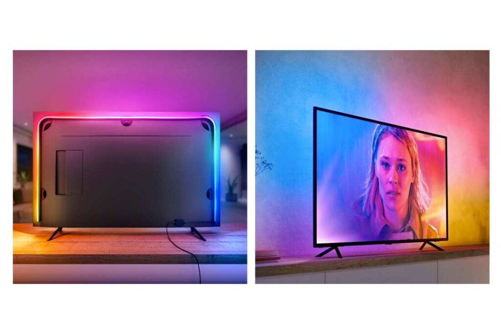 Philips Hue Gradient posizionata sul retro del TV
