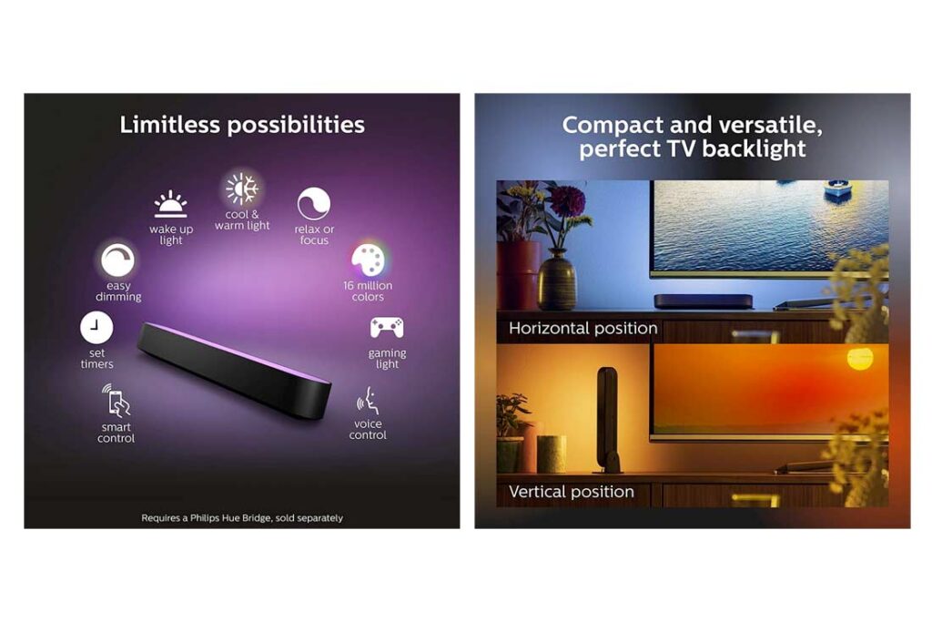 Philips Hue Play si può usare orizzontalmente e verticalmente.