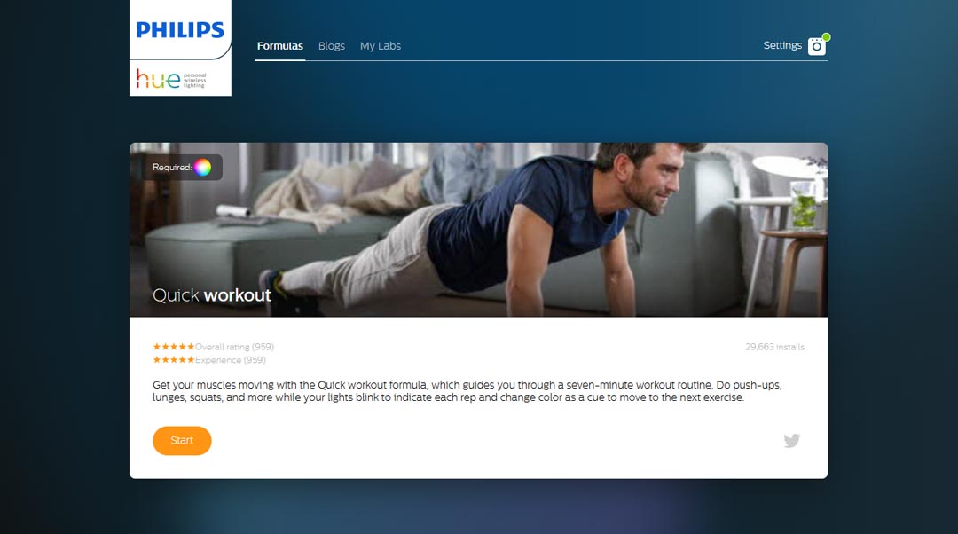 Formula Quick Workout di Philips Hue Labs