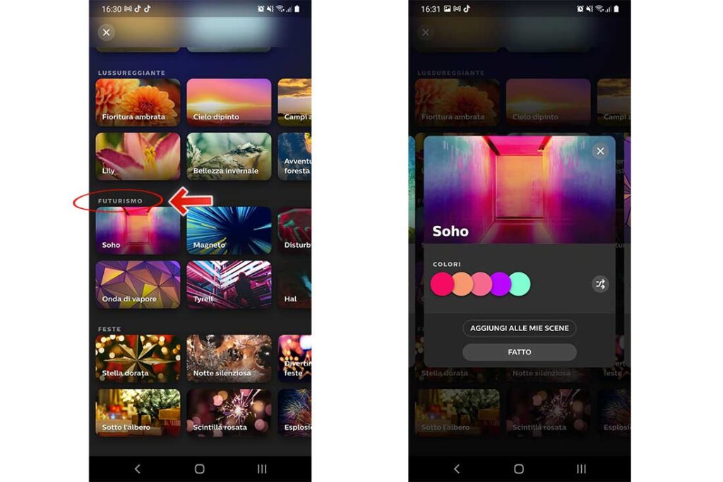 Schermate scene Futuristiche su Philips Hue