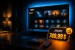 Copertina con interfaccia Plex su Smart TV, media box sul tavolo e badge luminoso con il nuovo prezzo del Plex Pass Lifetime a 749,99 dollari.