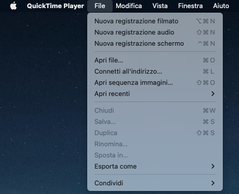 Nuova registrazione audio da QuickTime.