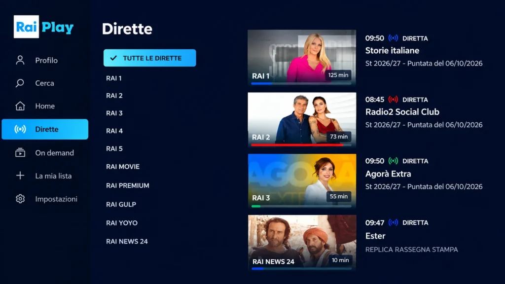 Dirette RaiPlay su Fire TV con Rai 1, Rai 2 e Rai 3