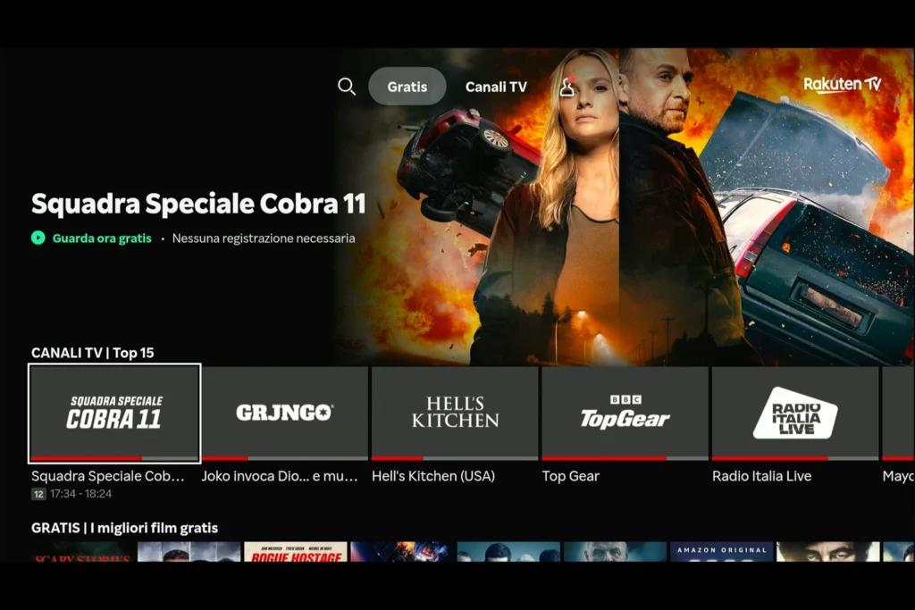 Schermata principale di Rakuten TV su Fire TV Stick