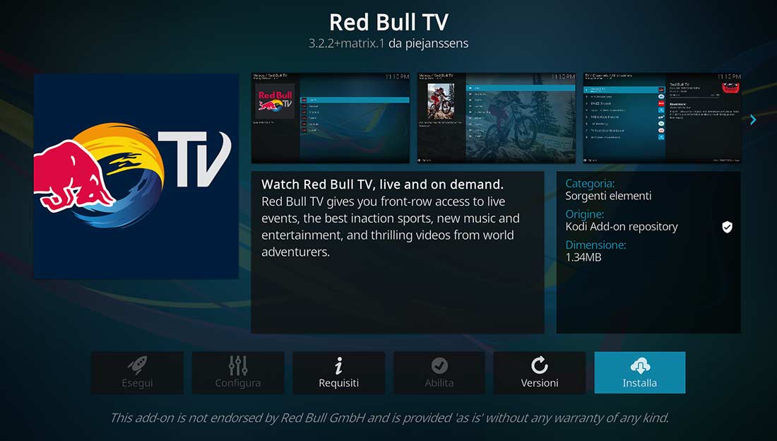 Installa Red Bull TV su Kodi
