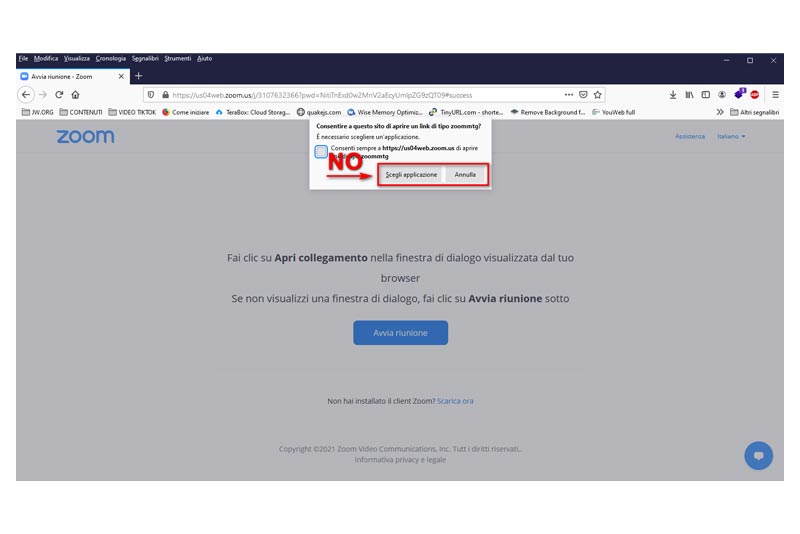 Non scegliere Zoom per aprire una riunione da browser