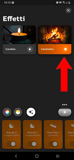 Attivazione effetto camino Hue