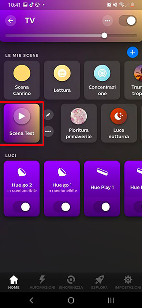 Scena test trascinata in home page