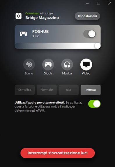 Schermata Philips Hue Sync Off