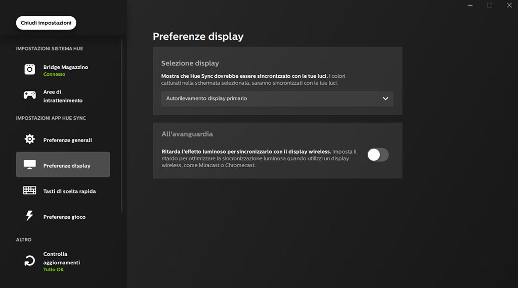 Hue Sync preferenze display