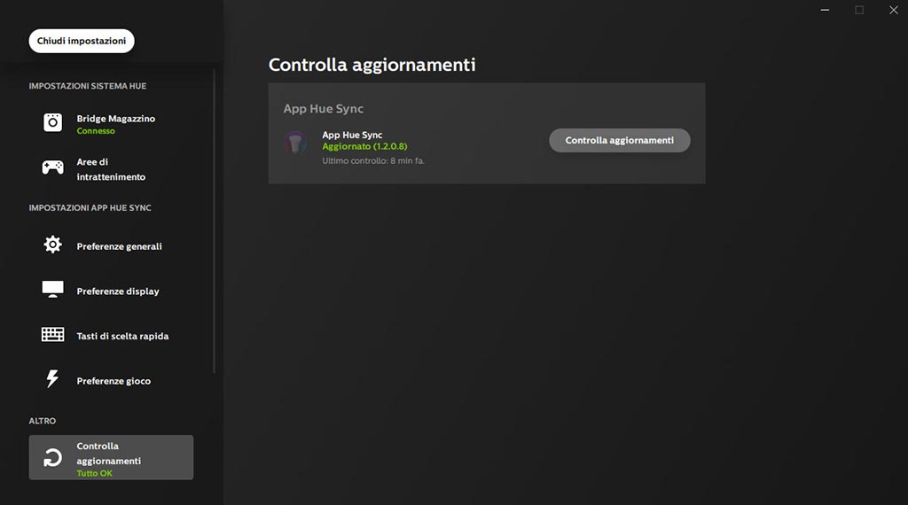 Hue Sync controllo aggiornamenti