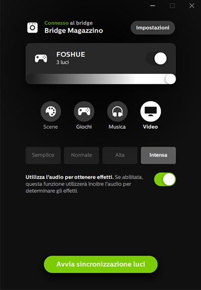 Schermata Home App Philips Hue Sync