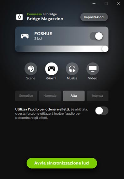 Schermata Philips Hue Sync Audio