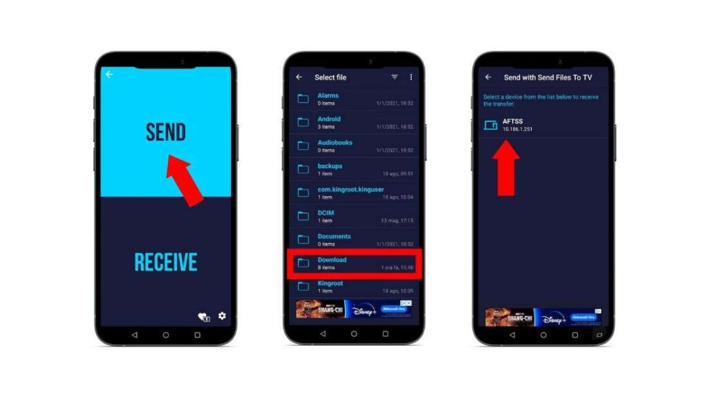 Schermate app Send file TV