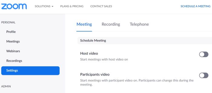 Settaggi del meeting Zoom da attivare