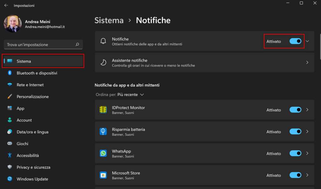 Attivazione e disattivazione notifiche app su Windows 11 Attivazione e disattivazione notifiche app su Windows 11