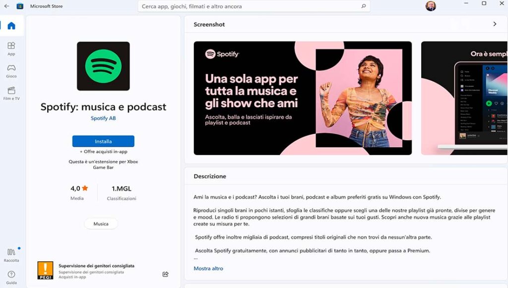 App Spotify per Windows