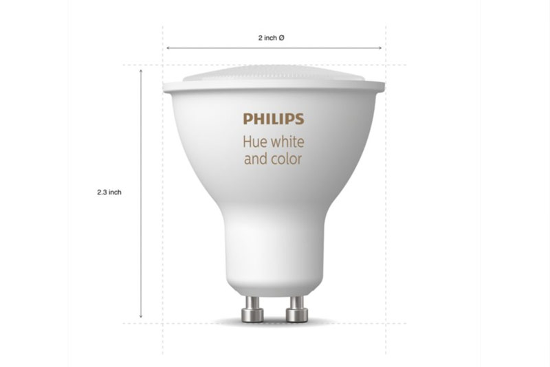 Le dimensioni di una lampadina GU10 Philips Hue